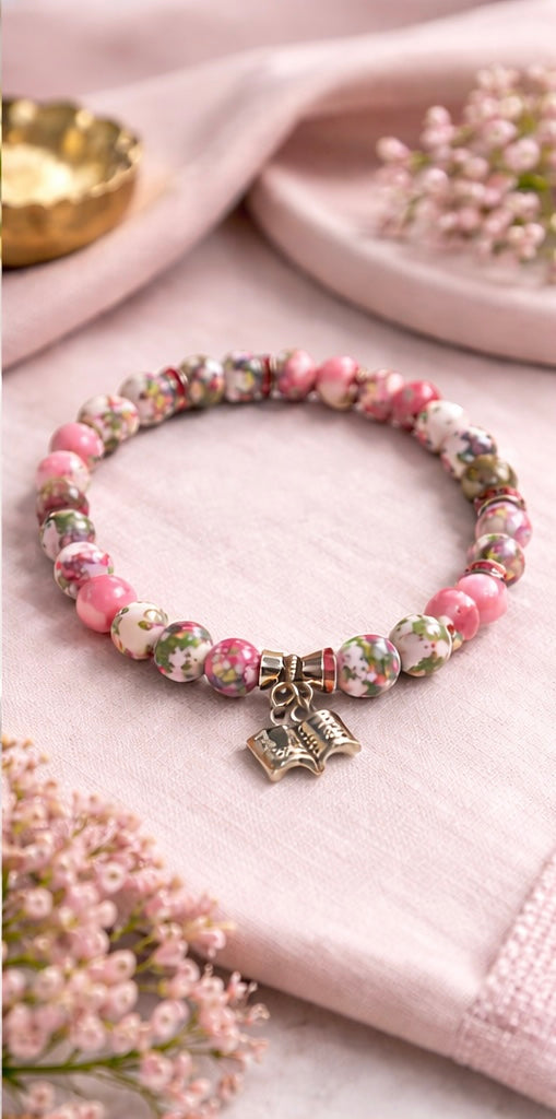 Hand-Beaded Bracelet with Book Charm