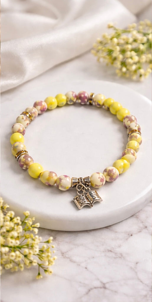 Hand-Beaded Bracelet with Book Charm