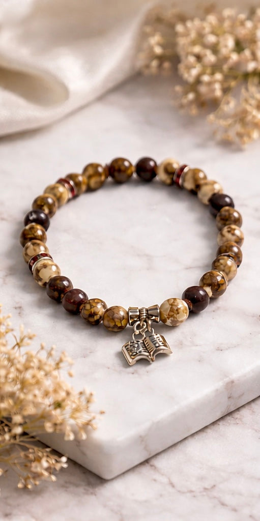Hand-Beaded Bracelet with Book Charm